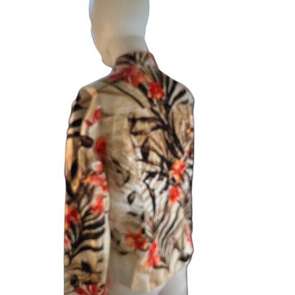Chicos Womens Floral Print Zip-Up Jacket Size 0 Lightweight Cotton Blend EUC - Picture 4 of 6